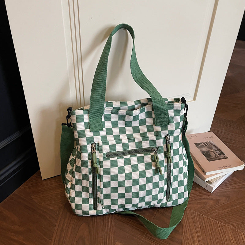 🖤 Checkered Large Capacity Tote Bag | Green, Black, Cream + Tan | 3-4 Week TAT