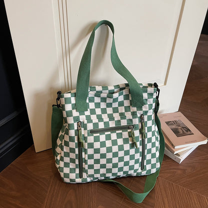 🖤 Checkered Large Capacity Tote Bag | Green, Black, Cream + Tan | 3-4 Week TAT