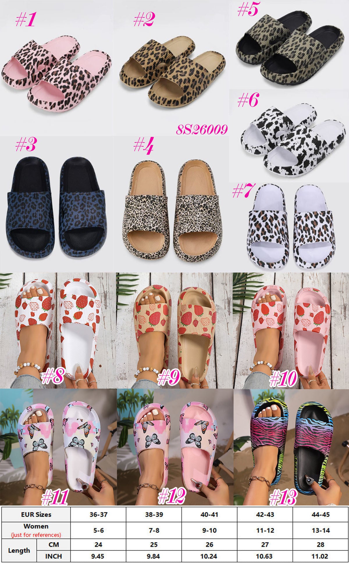 Leopard, Cow, Strawberry Printed Foam Slides - 13 Different Prints! | (3-4 Week TAT)