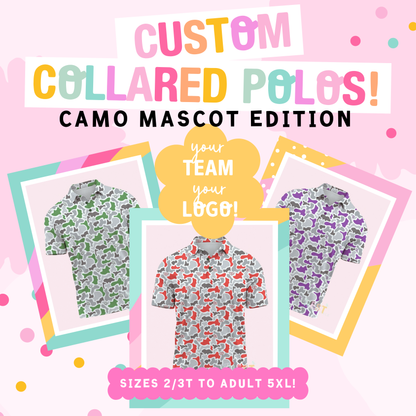 🏈🎯 CUSTOM CAMO MASCOT POLO + SIZES 2/3T to Adult 5XL | 3-5 WEEK TAT