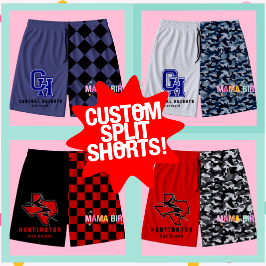 🔥 Boys + Men Custom Split Shorts | Sizes 12/24M–4XL | 3–4 WEEK TAT