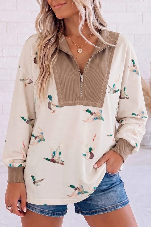 🦆🤎 IN STOCK! Beige Mallard Corduroy Neck Top | Sizes S-XL