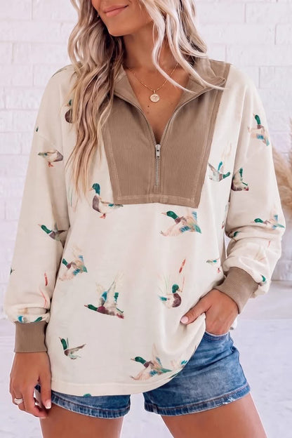🦆🤎 IN STOCK! Beige Mallard Corduroy Neck Top | Sizes S-XL