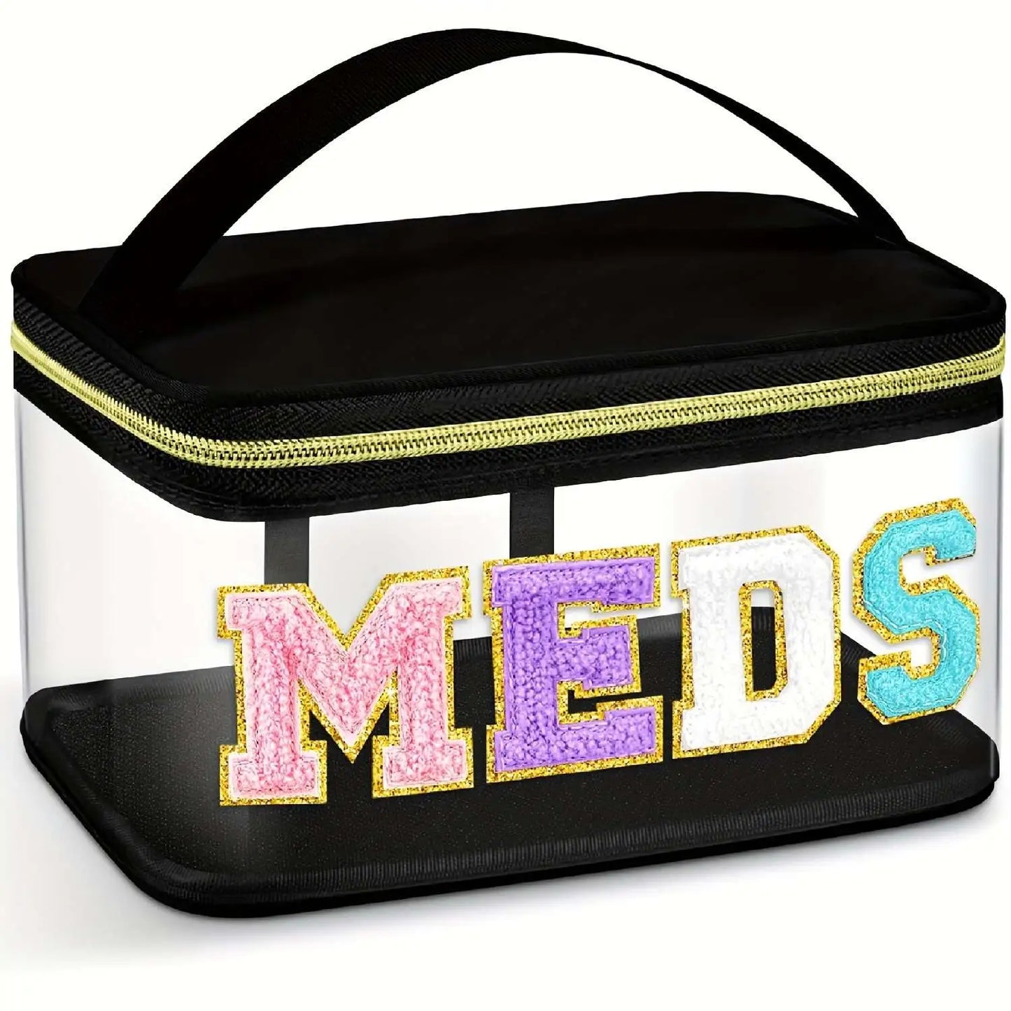 Clear Waterproof PVC Chenille "Meds" Travel Bag - 6 Color Options! | 2-4 Week TAT