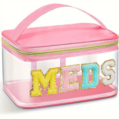 Clear Waterproof PVC Chenille "Meds" Travel Bag - 6 Color Options! | 2-4 Week TAT