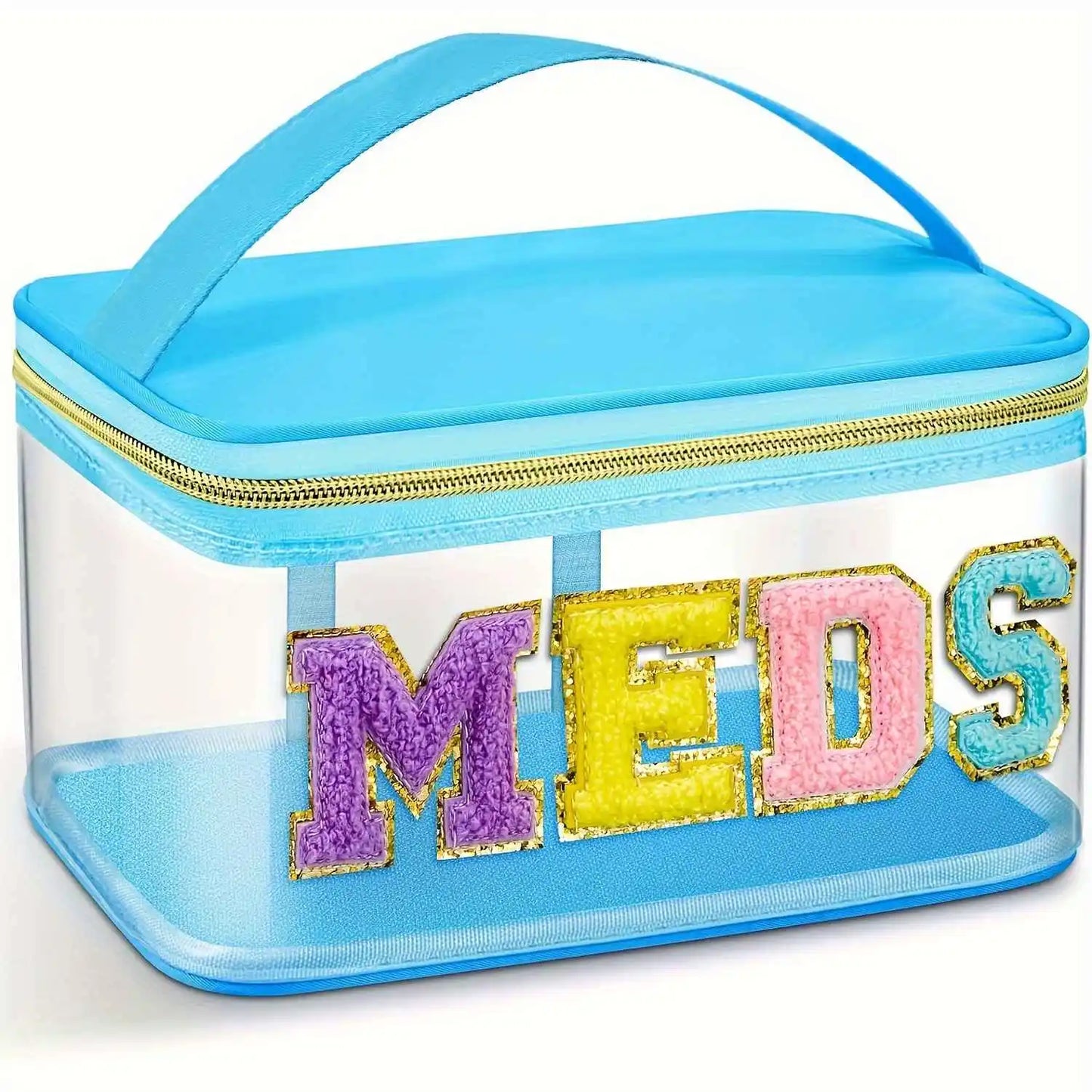 Clear Waterproof PVC Chenille "Meds" Travel Bag - 6 Color Options! | 2-4 Week TAT