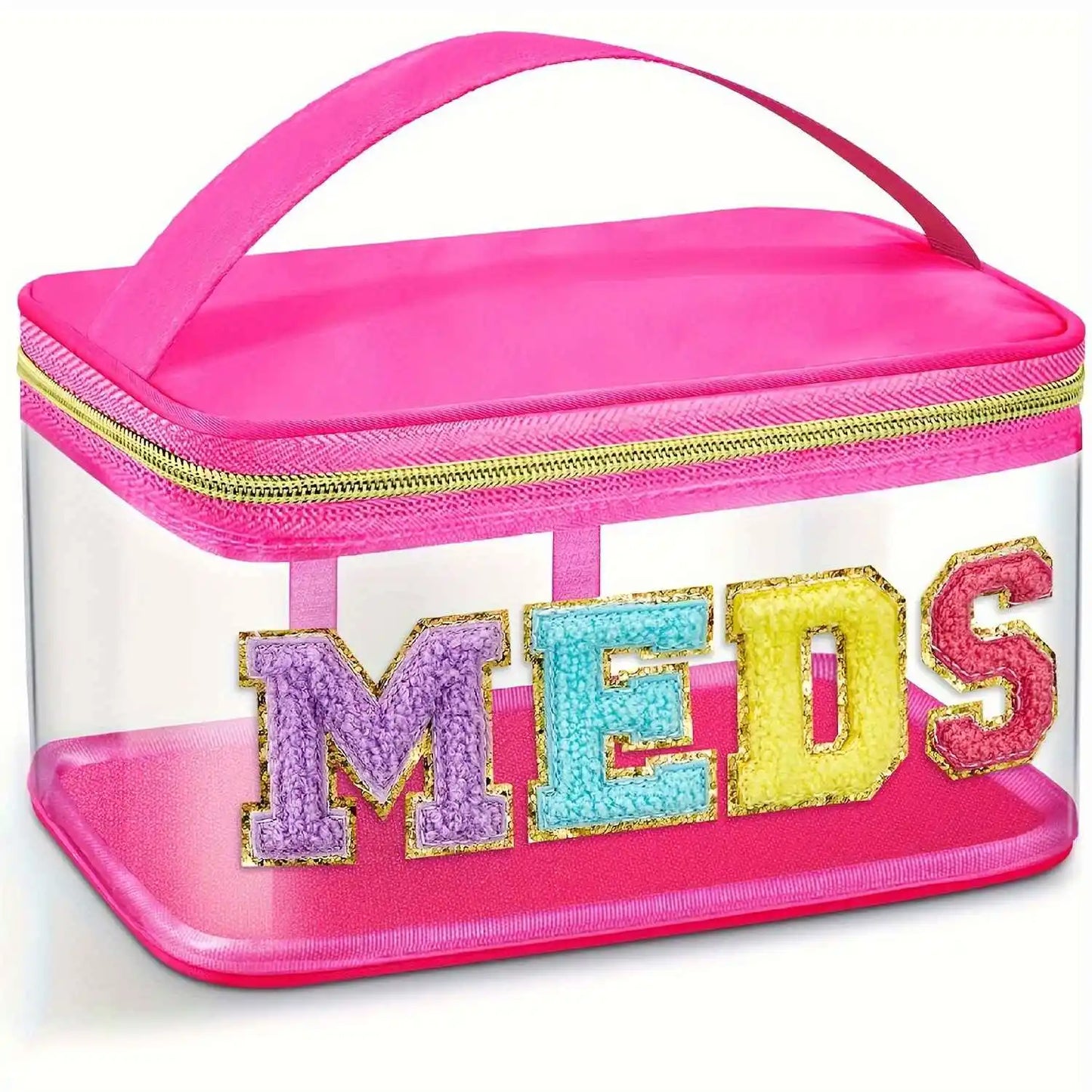Clear Waterproof PVC Chenille "Meds" Travel Bag - 6 Color Options! | 2-4 Week TAT