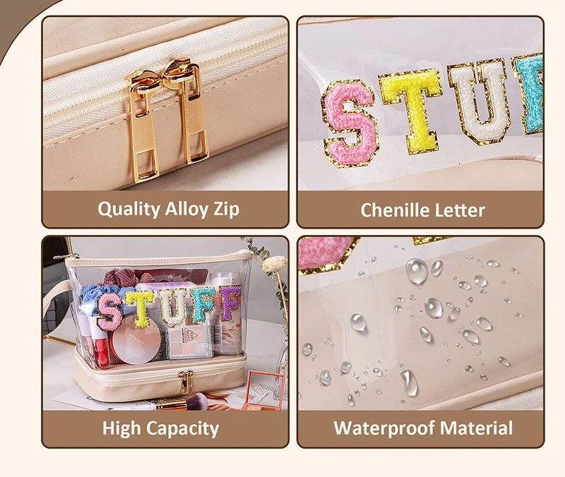 Clear Waterproof PVC Chenille "Stuff" Travel Bag - 4 Color Options! | 2-4 Week TAT