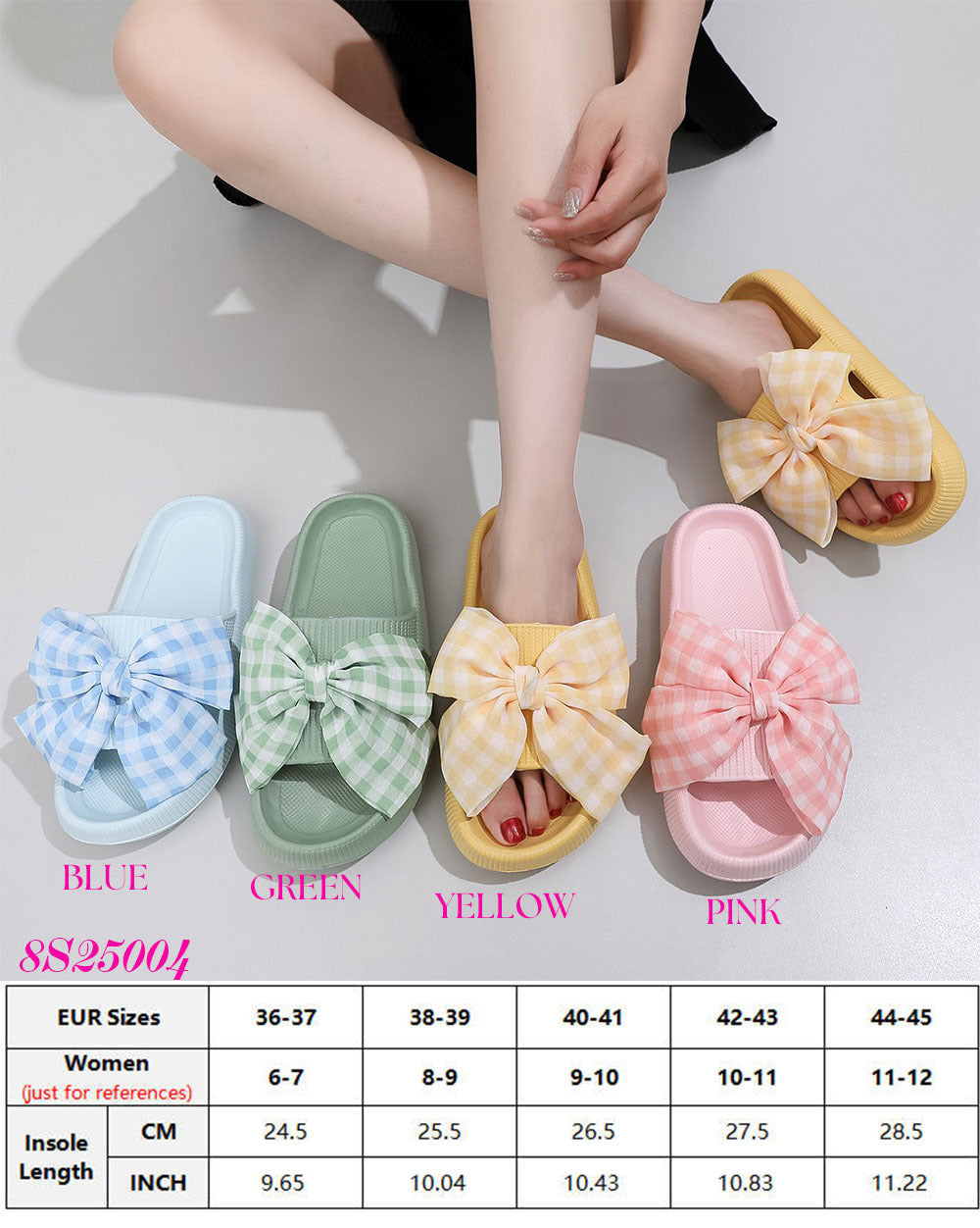 Gingham Checkered Bow Slides | 2-4 Week TAT