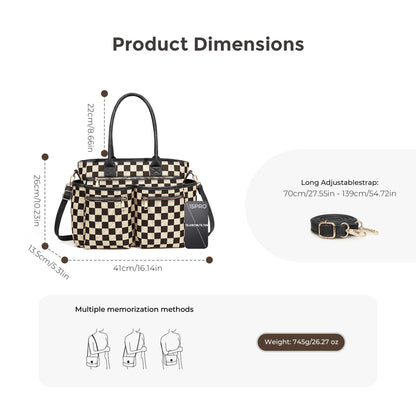 🖤🤍 Large Checkered Multi Pocket Tote Bag + Brown or Black Handle | 3-4 WEEK TAT