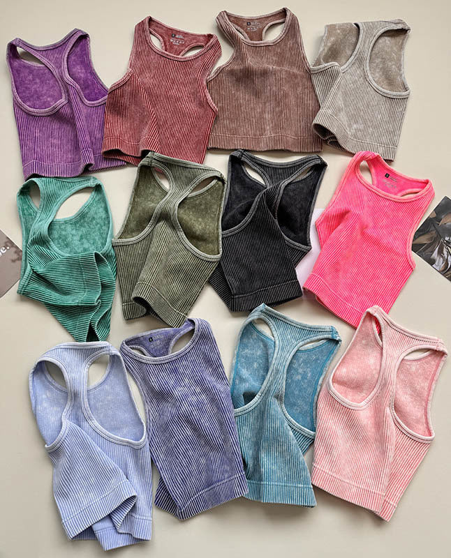 Acid Washed Knitted Ribbed Cropped Racer Tank (11 Color Options) | 2-4 Week TAT