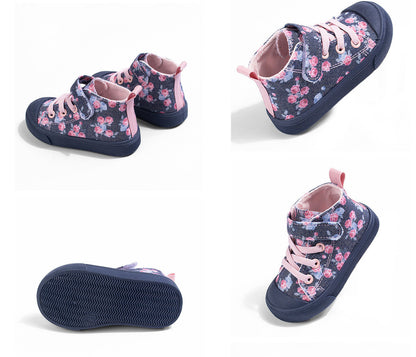 Toddler Girl Purple Floral Canvas High Top Sneaker | 2-4 Week TAT