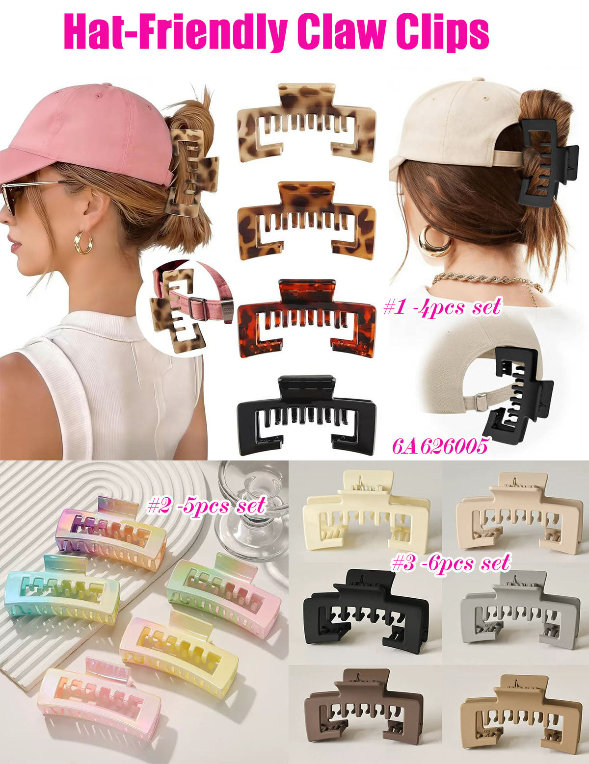 🧢✨ Hat Girl Claw Clips Sets + 3 Style Options | 3-4 WEEK TAT