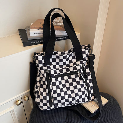 🖤 Checkered Large Capacity Tote Bag | Green, Black, Cream + Tan | 3-4 Week TAT