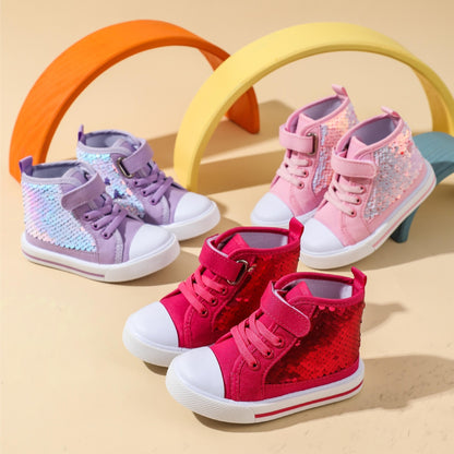 Girl's High Top Sequin Canvas Sneaker (3 Color Options) | 2-4 Week TAT