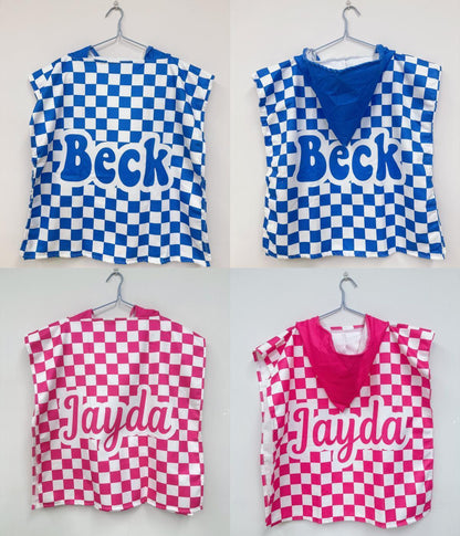 🌈 CUSTOM CHECKERED HOODED NAME TOWELS 🛁💖 | ALL SIZES | 3-4 WEEK TAT ✨