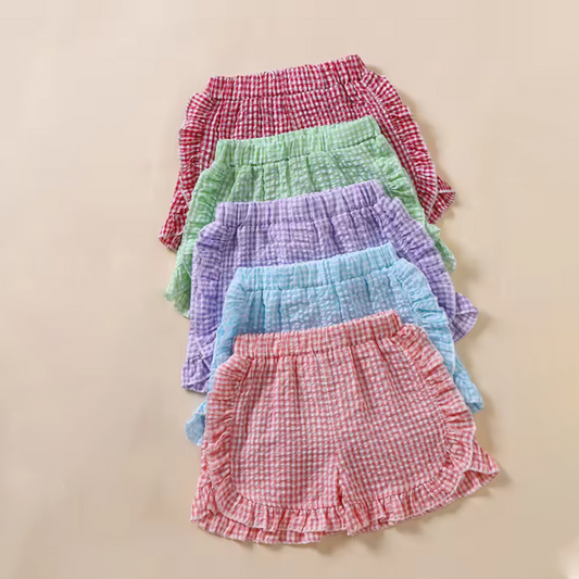 Toddler Girls Gingham Ruffle Shorts (5 Color Options) | 2-4 Week TAT