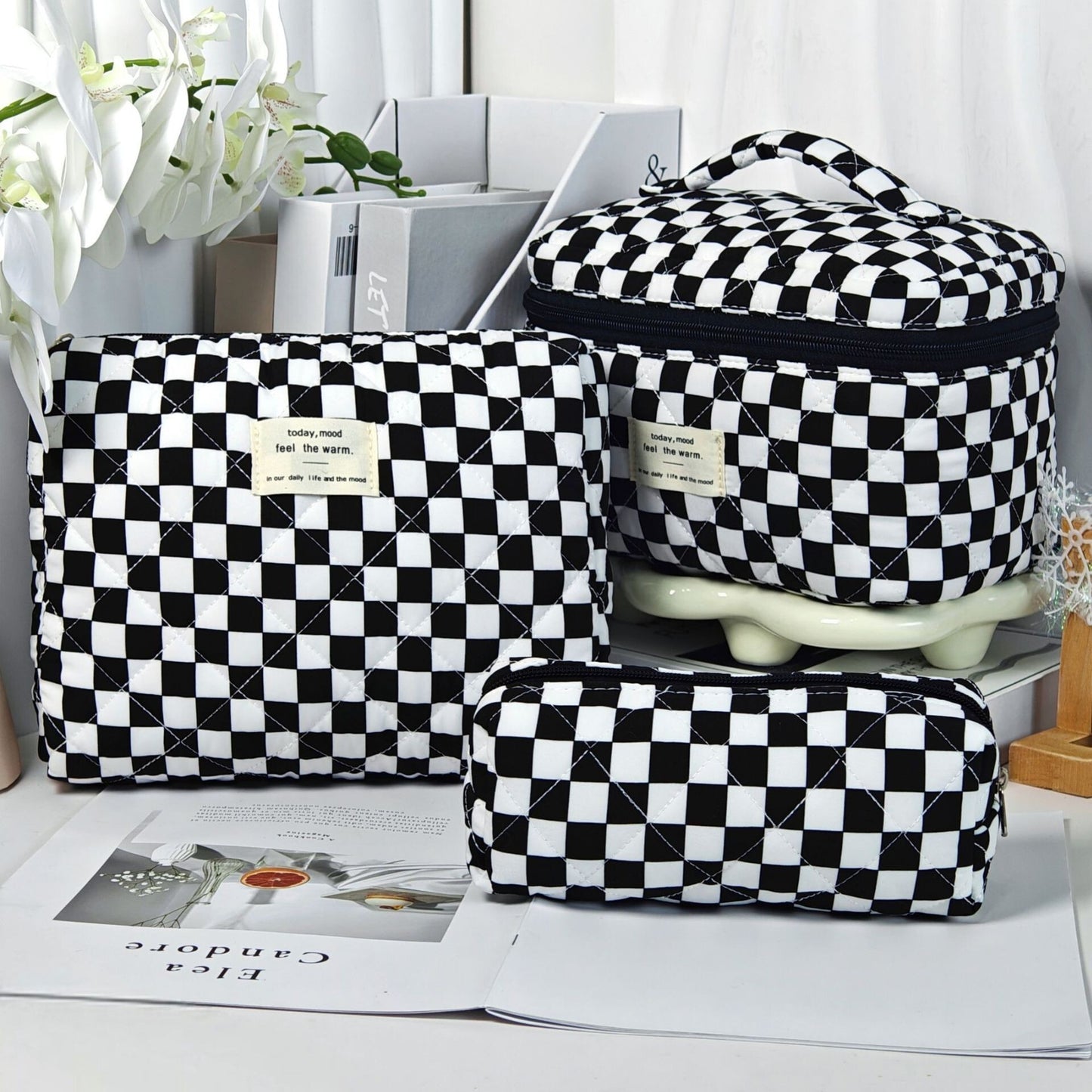 Checkered Quilted 3-Piece Bag Set - 7 Colors - "Today Mood, Feel The Warm" | 2-4 Week TAT