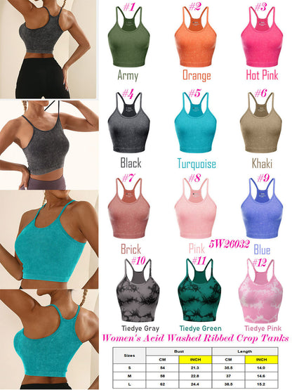Women's Acid Washed Ribbed Crop Tank (12 Color Options) | 2-4 Week TAT