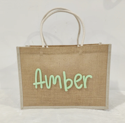 Personalized Burlap Beach Tote Bag | (3-4 Week TAT)