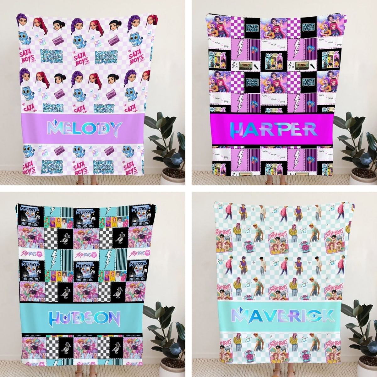 Custom Name Plush K-POP DEMON HUNTER Blanket, 8 Prints & 3 Sizes | 2-4 Week TAT