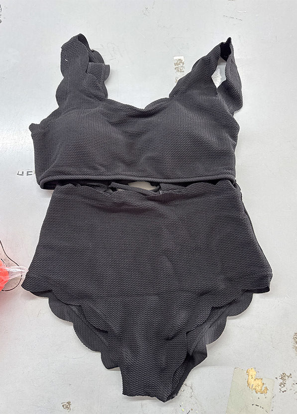 Women Adjustable Back Ribbed Scalloped High Waist Bikini Set (Ten Colors) | 2-4 Week TAT