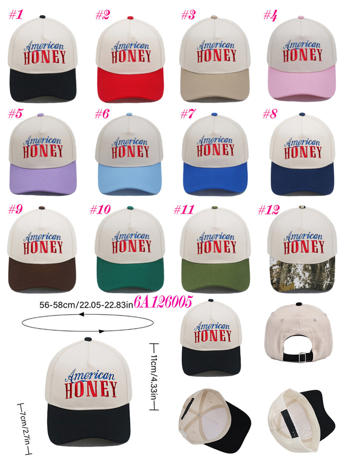 Embroidered American Honey Snap Back Hat (12 Color Options) | 2-4 Week TAT