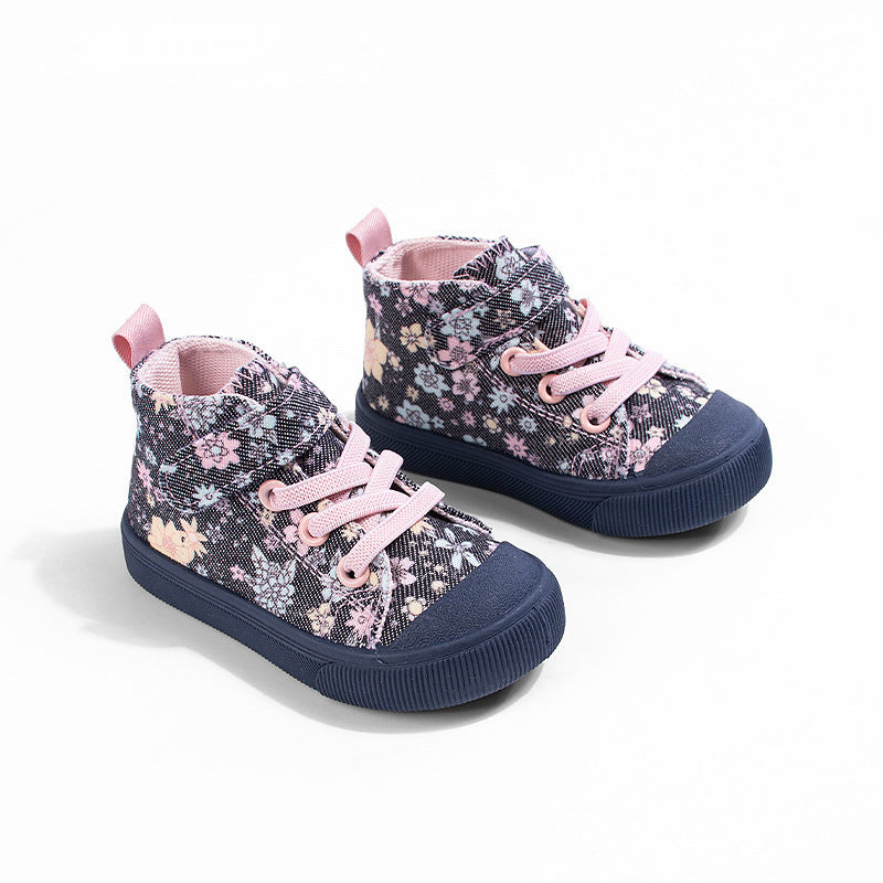 Toddler Girl Purple Floral Canvas High Top Sneaker | 2-4 Week TAT