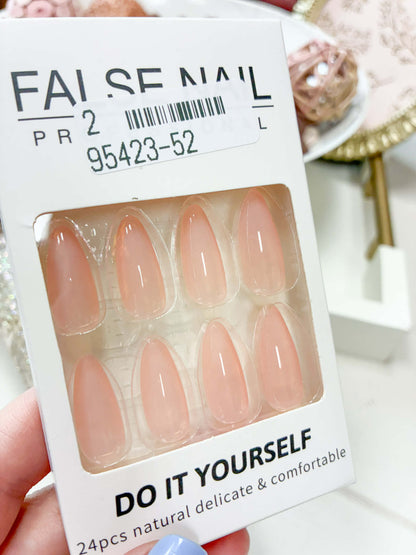 Sheer Pink Almond Shaped Press On Nails - 24 Pieces with Glue! IN STOCK/READY TO SHIP!